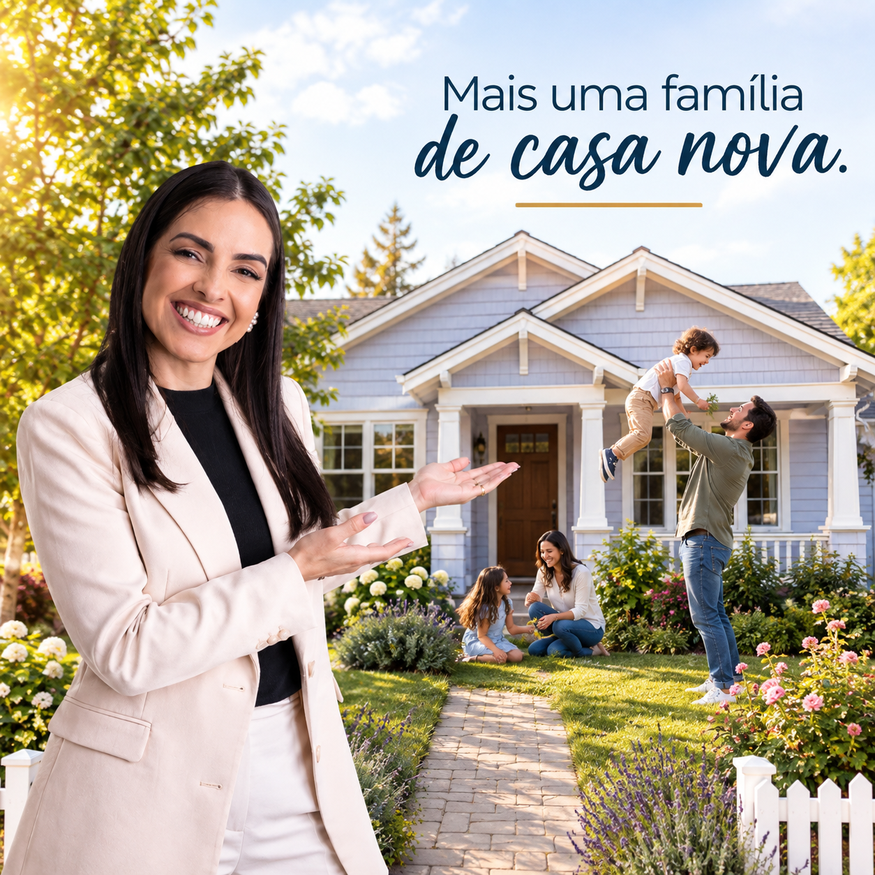 Raquel apresentando uma família em sua nova casa
